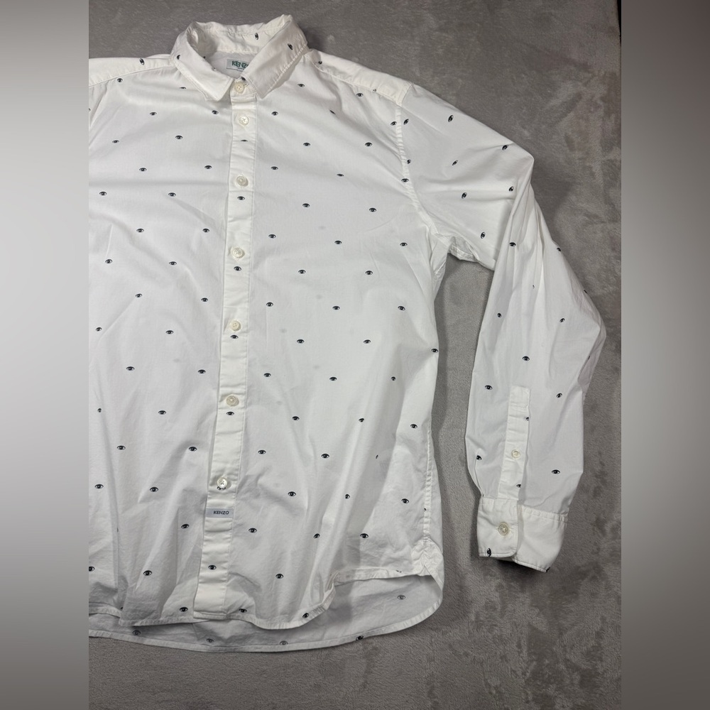Kenzo Paris White Multi Eye Cotton Poplin Blend Slim Fit Collared Shirt 42-16.5 - Picture 5 of 16